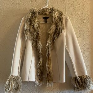 INC International Concepts Cream Teddy Jacket with Faux Fur Trim